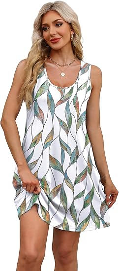 Womens Summer Dresses Loose U Neck Sleeveless Sundresses Dress with Pockets
